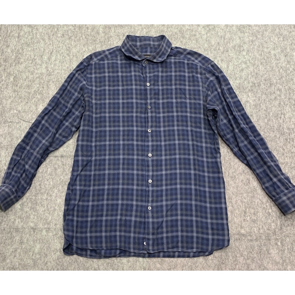 Ermenegildo Zegna Shirt Men's Button Up Plaid Spread Collar Check Soft - Size XL